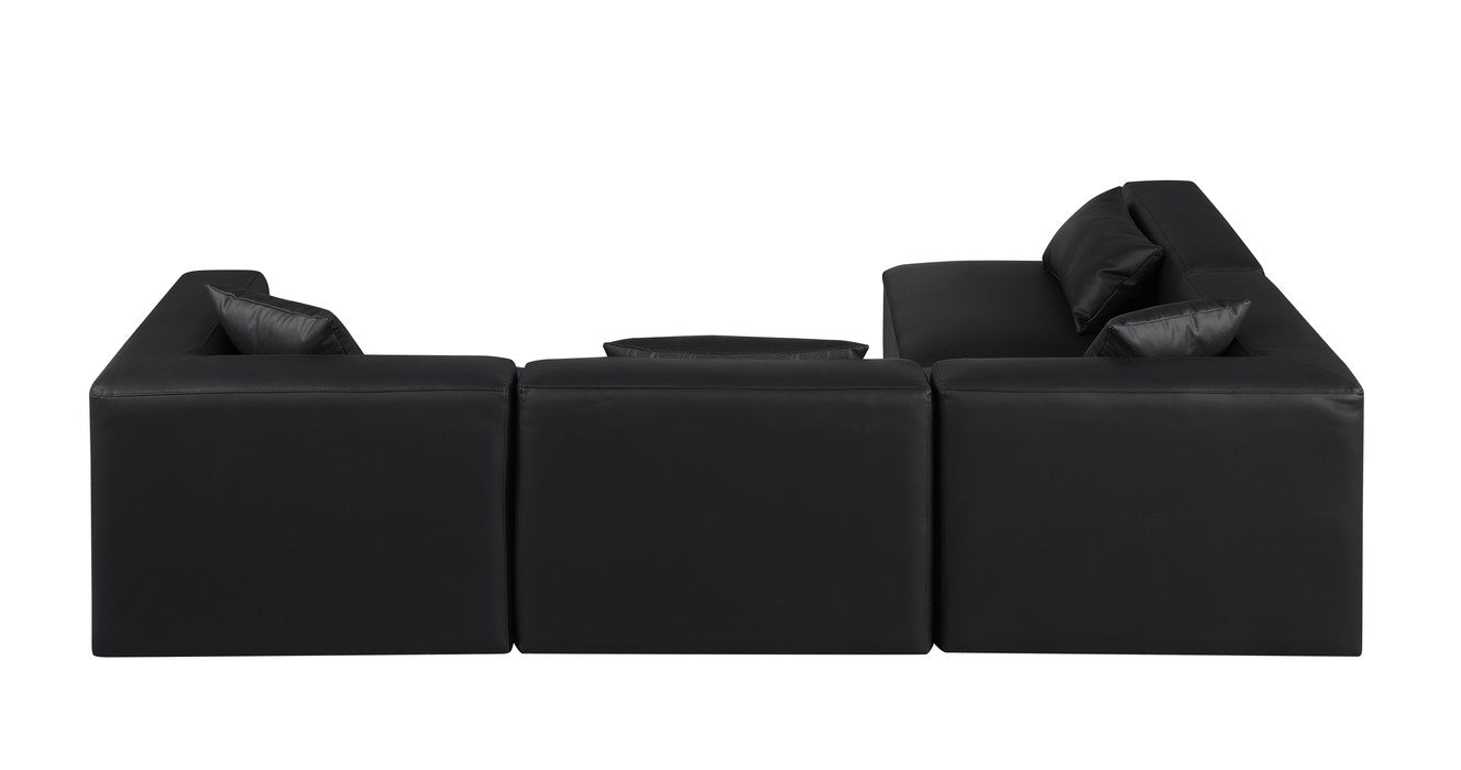 Meridian Furniture - Cube 108" Black Vegan Leather Upholstered 4pc. Sectional - 668Black-Sec4B - GreatFurnitureDeal