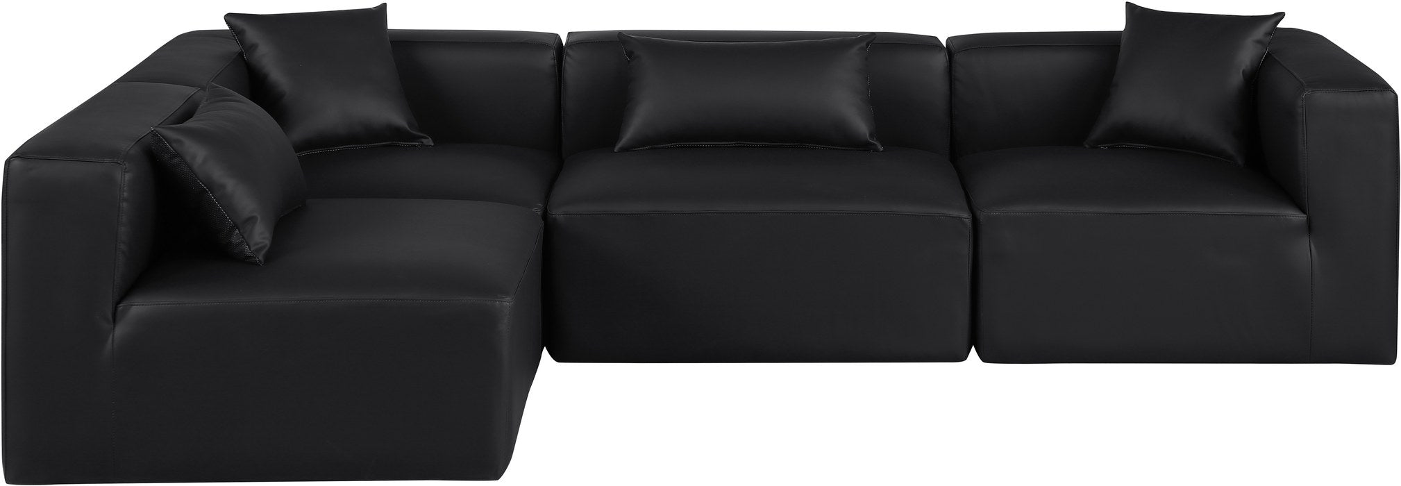 Meridian Furniture - Cube 108" Black Vegan Leather Upholstered 4pc. Sectional - 668Black-Sec4B - GreatFurnitureDeal