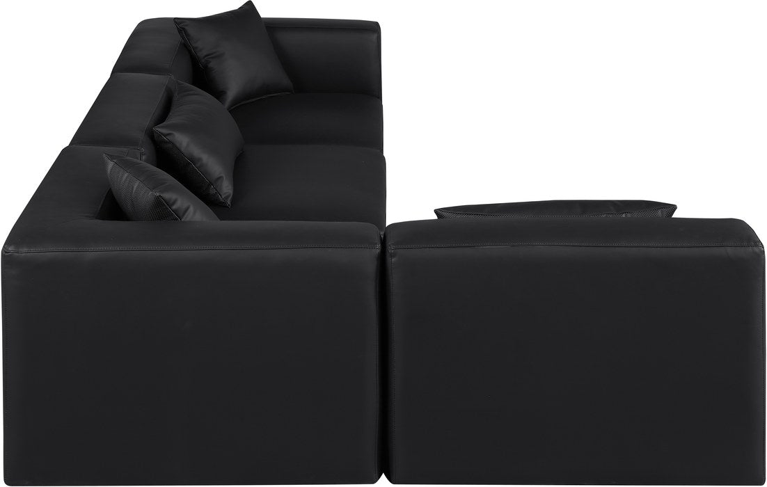 Meridian Furniture - Cube 108" Black Vegan Leather Upholstered 4pc. Sectional - 668Black-Sec4B - GreatFurnitureDeal