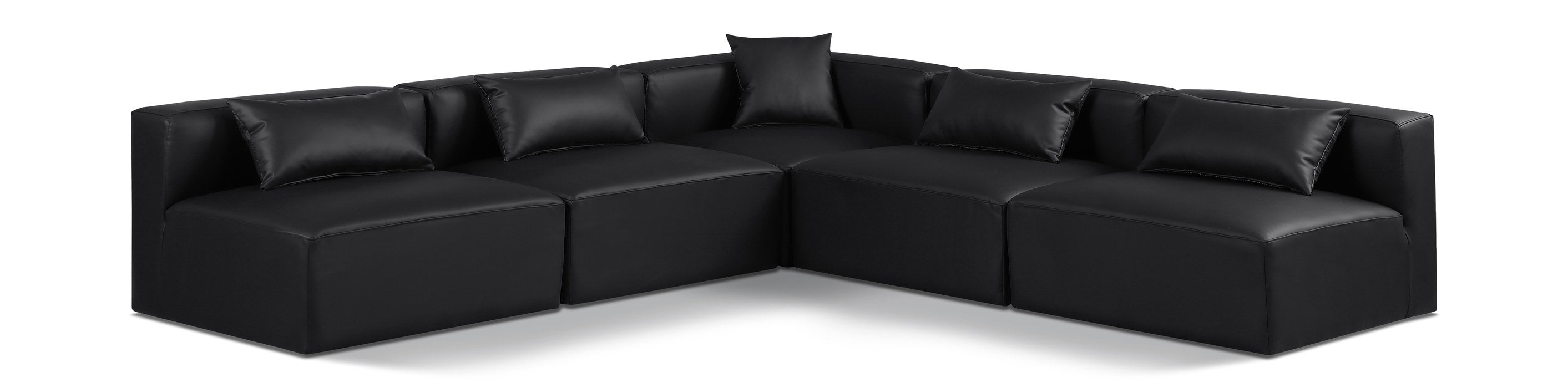 Meridian Furniture - Cube 108" Black Vegan Leather Upholstered 5pc. Sectional - 668Black-Sec5B - GreatFurnitureDeal