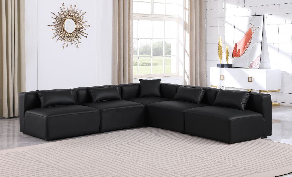 Meridian Furniture - Cube 108" Black Vegan Leather Upholstered 5pc. Sectional - 668Black-Sec5B - GreatFurnitureDeal