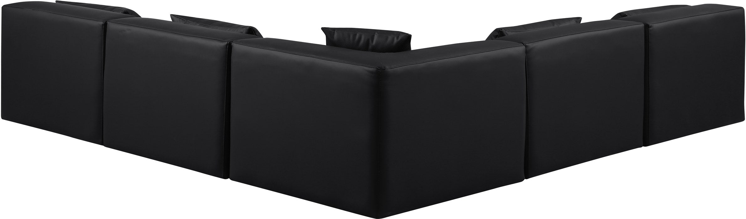 Meridian Furniture - Cube 108" Black Vegan Leather Upholstered 5pc. Sectional - 668Black-Sec5B - GreatFurnitureDeal
