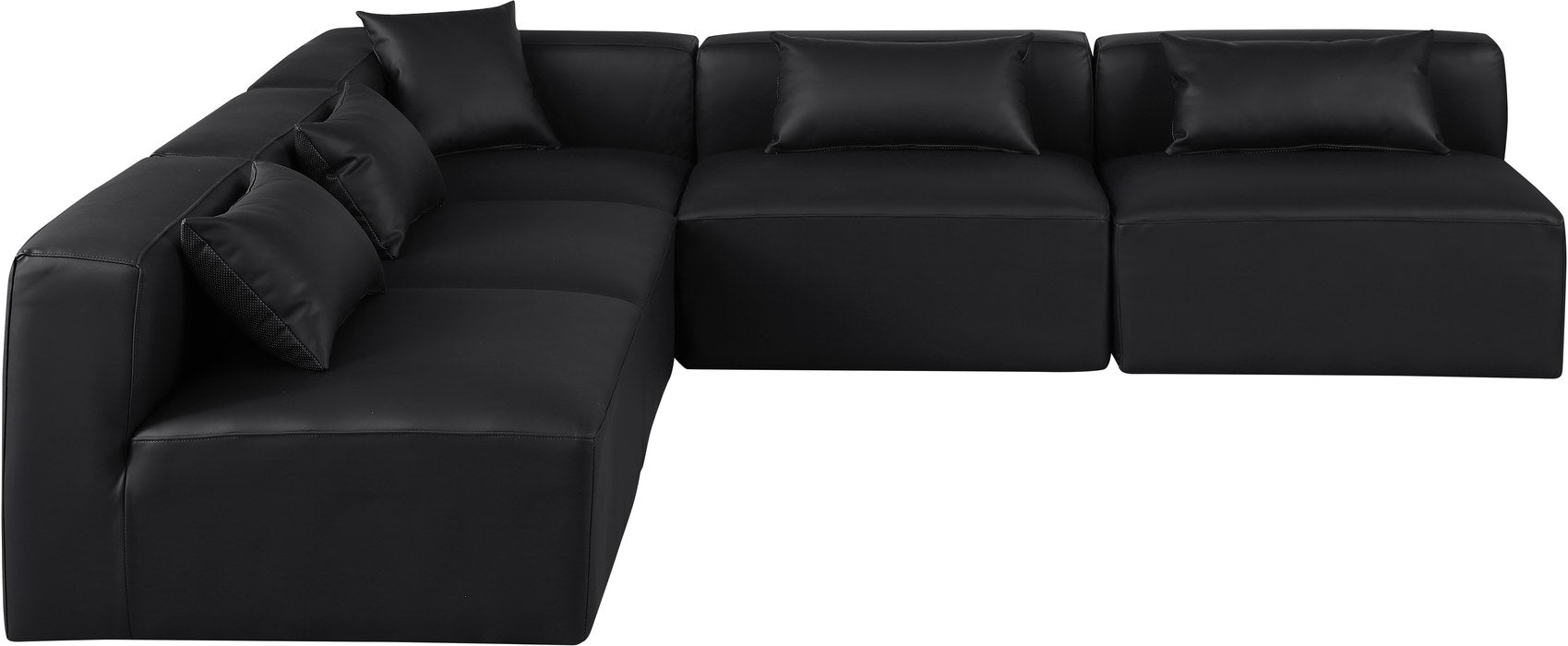 Meridian Furniture - Cube 108" Black Vegan Leather Upholstered 5pc. Sectional - 668Black-Sec5B - GreatFurnitureDeal