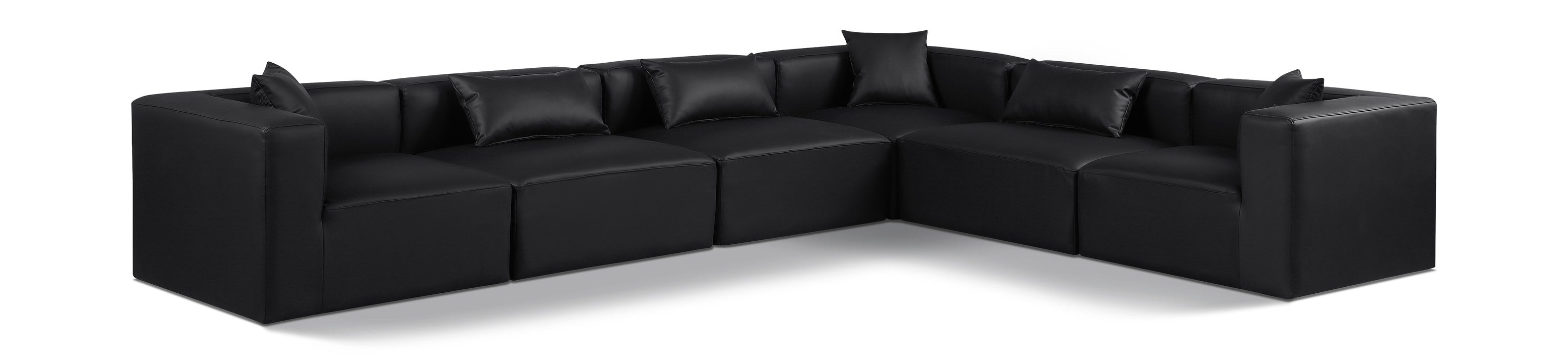 Meridian Furniture - Cube 144" Black Vegan Leather Upholstered 6pc. Sectional - 668Black-Sec6A - GreatFurnitureDeal