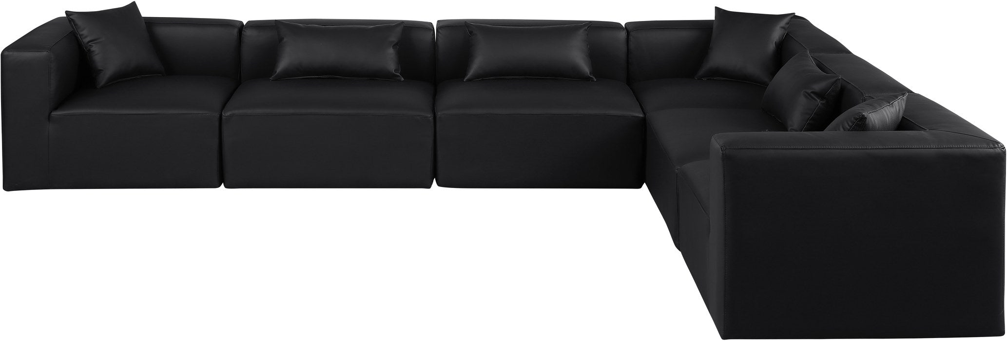 Meridian Furniture - Cube 144" Black Vegan Leather Upholstered 6pc. Sectional - 668Black-Sec6A - GreatFurnitureDeal