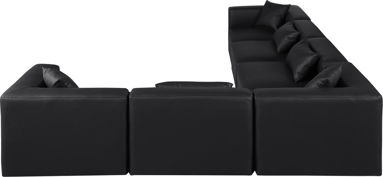 Meridian Furniture - Cube 144" Black Vegan Leather Upholstered 6pc. Sectional - 668Black-Sec6A - GreatFurnitureDeal