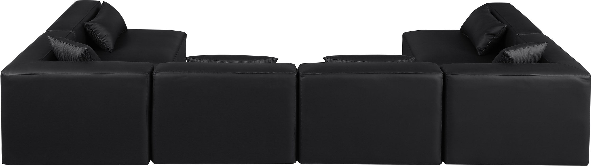 Meridian Furniture - Cube 144" Black Vegan Leather Upholstered 6pc. Sectional - 668Black-Sec6D - GreatFurnitureDeal