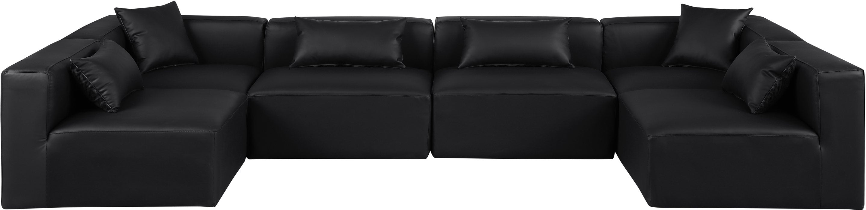 Meridian Furniture - Cube 144" Black Vegan Leather Upholstered 6pc. Sectional - 668Black-Sec6D - GreatFurnitureDeal