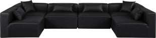 Meridian Furniture - Cube 144" Black Vegan Leather Upholstered 6pc. Sectional - 668Black-Sec6D - GreatFurnitureDeal