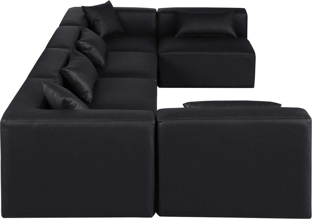 Meridian Furniture - Cube 144" Black Vegan Leather Upholstered 6pc. Sectional - 668Black-Sec6D - GreatFurnitureDeal
