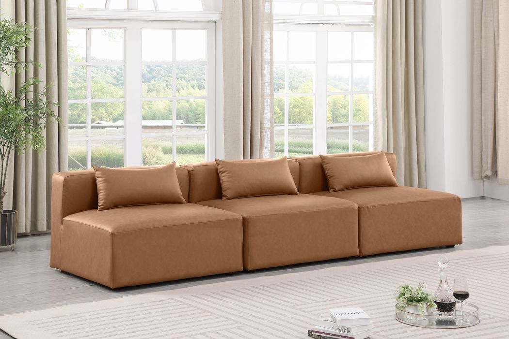 Meridian Furniture - Cube 108" Brown Vegan Leather Upholstered 3pc. Armless Sofa - 668Brown-S108A - GreatFurnitureDeal