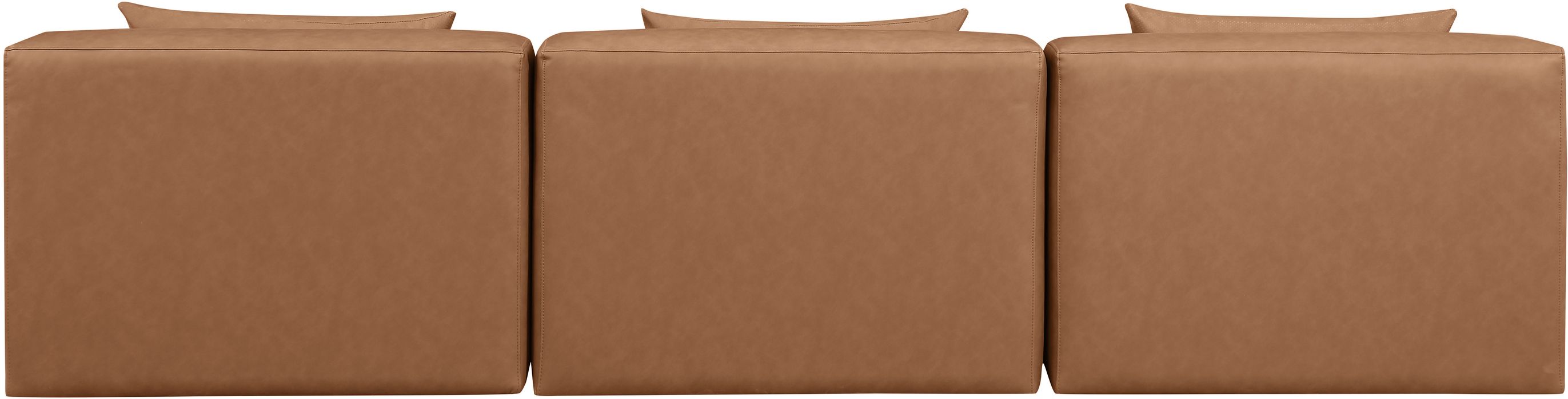 Meridian Furniture - Cube 108" Brown Vegan Leather Upholstered 3pc. Armless Sofa - 668Brown-S108A - GreatFurnitureDeal