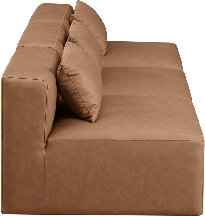 Meridian Furniture - Cube 108" Brown Vegan Leather Upholstered 3pc. Armless Sofa - 668Brown-S108A - GreatFurnitureDeal