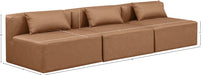 Meridian Furniture - Cube 108" Brown Vegan Leather Upholstered 3pc. Armless Sofa - 668Brown-S108A - GreatFurnitureDeal