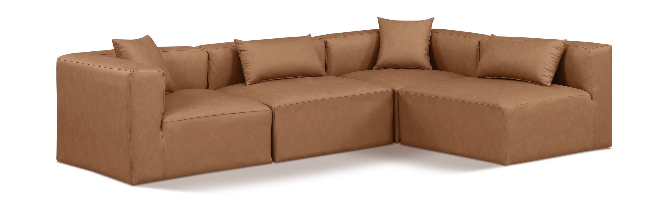Meridian Furniture - Cube 108" Brown Vegan Leather Upholstered 4pc. Sectional - 668Brown-Sec4B - GreatFurnitureDeal