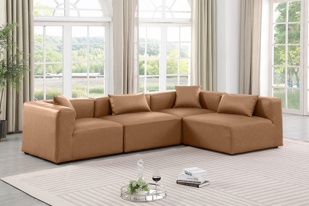 Meridian Furniture - Cube 108" Brown Vegan Leather Upholstered 4pc. Sectional - 668Brown-Sec4B - GreatFurnitureDeal