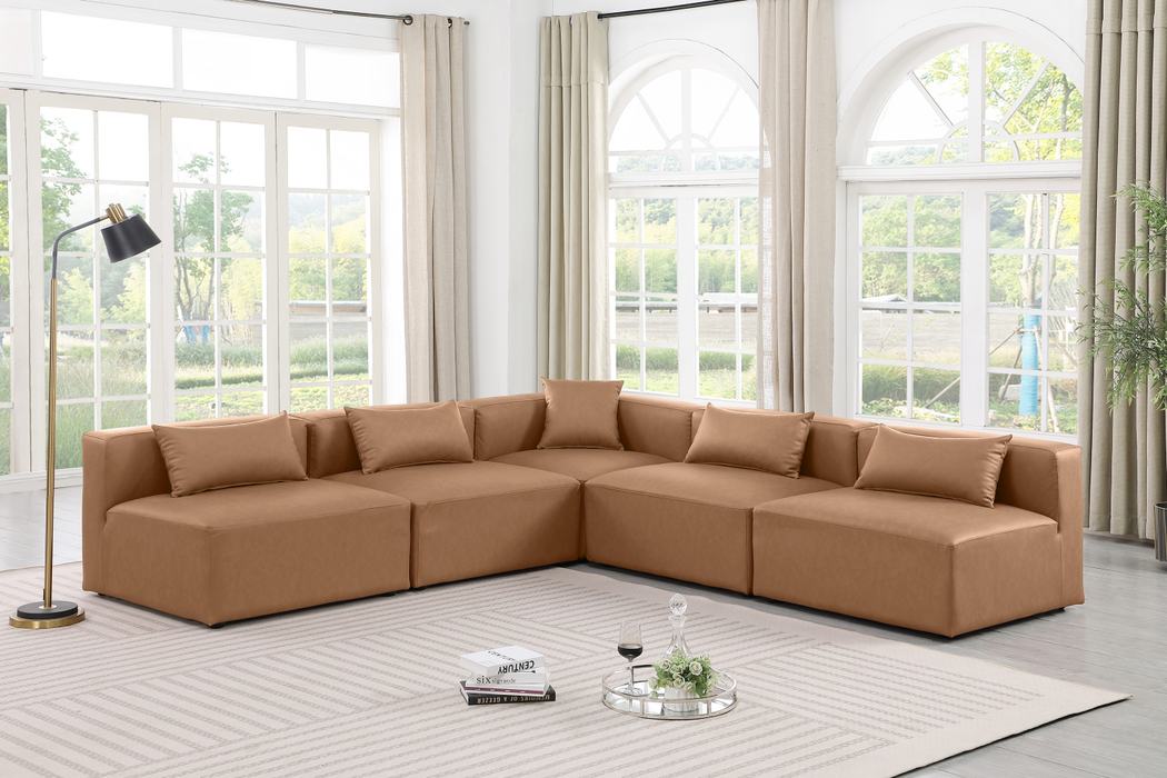 Meridian Furniture - Cube 108" Brown Vegan Leather Upholstered 5pc. Sectional - 668Brown-Sec5B - GreatFurnitureDeal