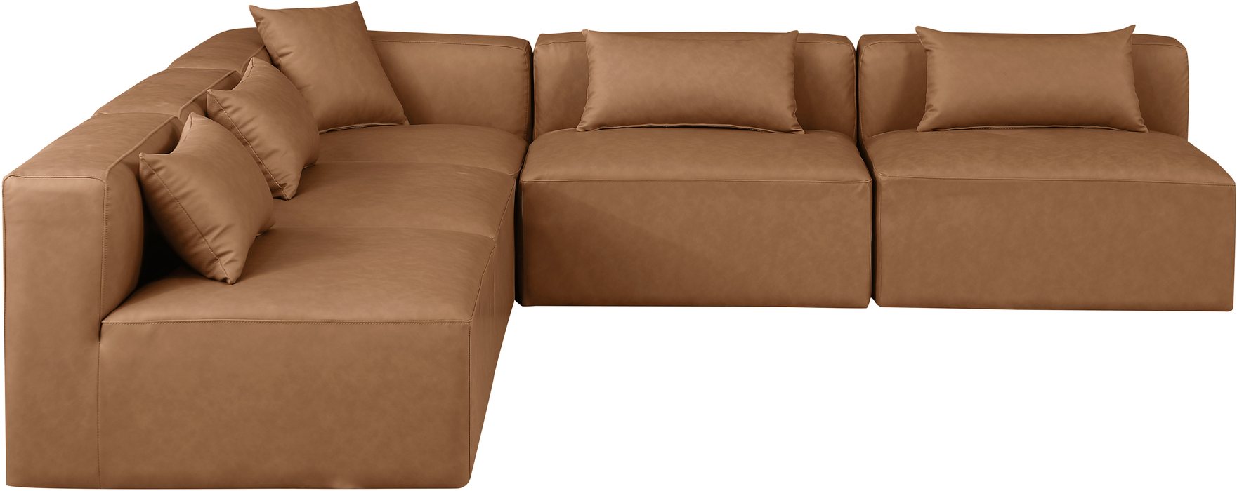 Meridian Furniture - Cube 108" Brown Vegan Leather Upholstered 5pc. Sectional - 668Brown-Sec5B - GreatFurnitureDeal