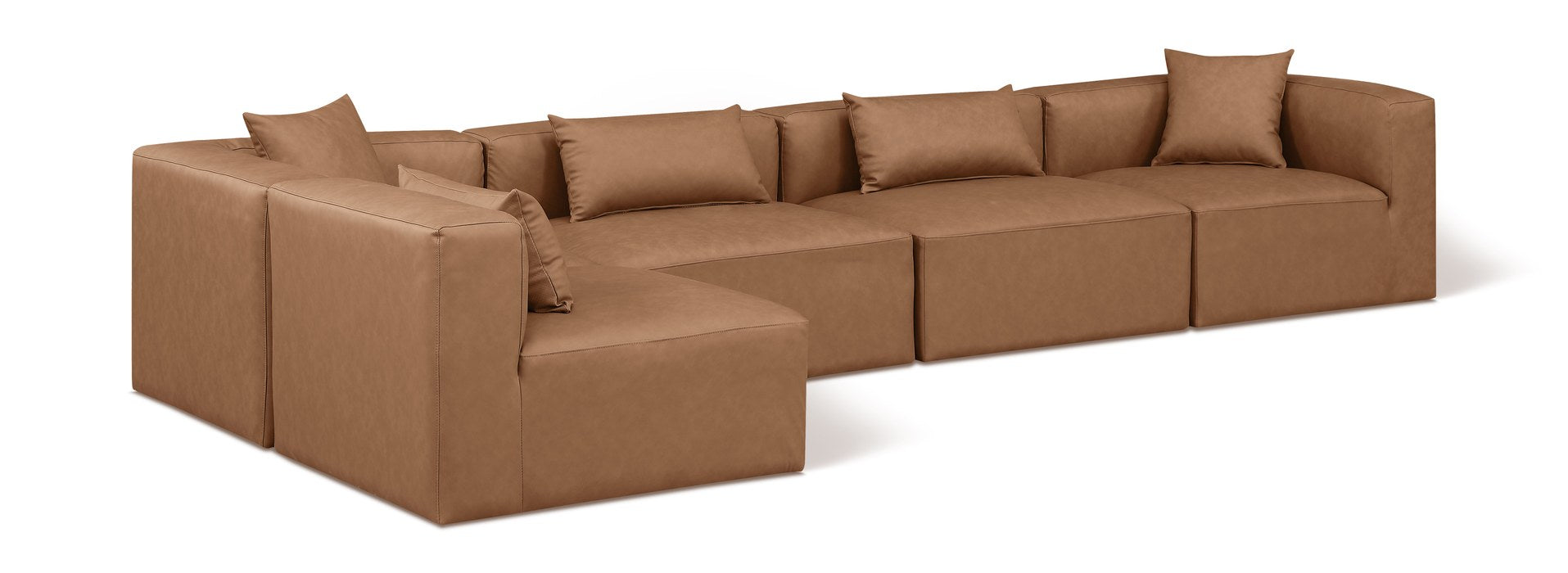 Meridian Furniture - Cube 144" Brown Vegan Leather Upholstered 5pc. Sectional - 668Brown-Sec5D - GreatFurnitureDeal