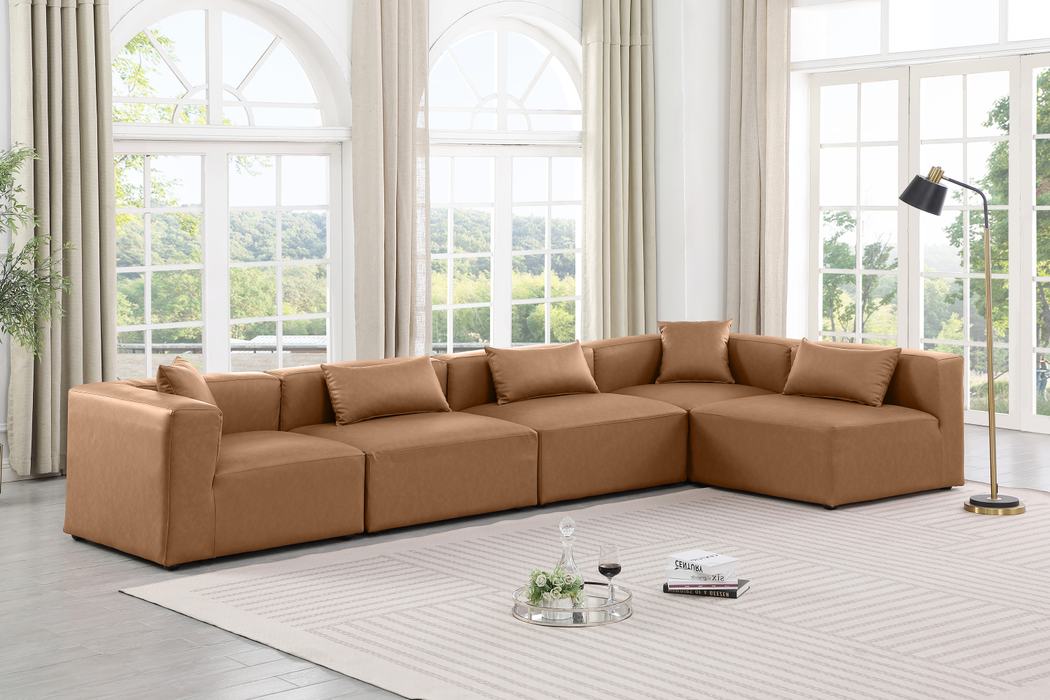 Meridian Furniture - Cube 144" Brown Vegan Leather Upholstered 5pc. Sectional - 668Brown-Sec5D - GreatFurnitureDeal