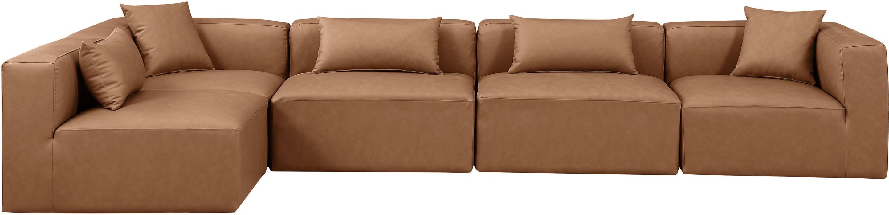 Meridian Furniture - Cube 144" Brown Vegan Leather Upholstered 5pc. Sectional - 668Brown-Sec5D - GreatFurnitureDeal