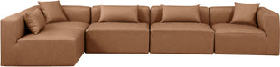 Meridian Furniture - Cube 144" Brown Vegan Leather Upholstered 5pc. Sectional - 668Brown-Sec5D - GreatFurnitureDeal