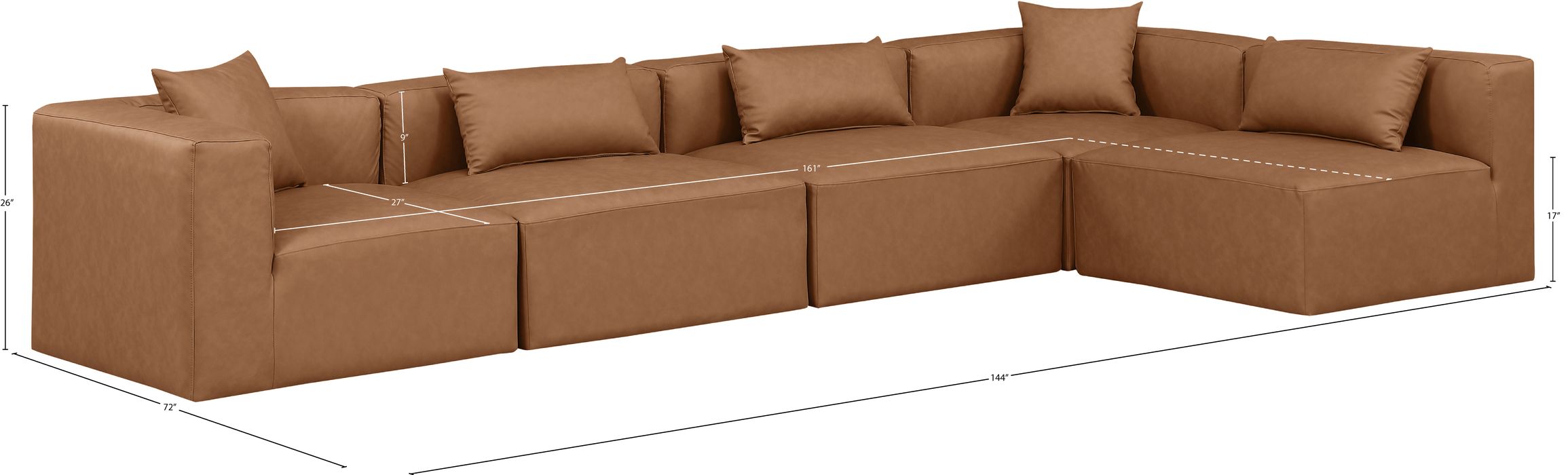 Meridian Furniture - Cube 144" Brown Vegan Leather Upholstered 5pc. Sectional - 668Brown-Sec5D - GreatFurnitureDeal