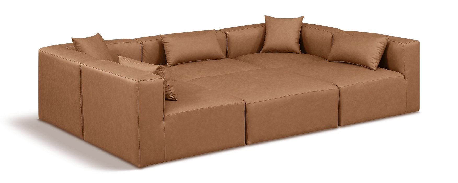 Meridian Furniture - Cube 108" Brown Vegan Leather Upholstered 6pc. Sectional - 668Brown-Sec6C - GreatFurnitureDeal
