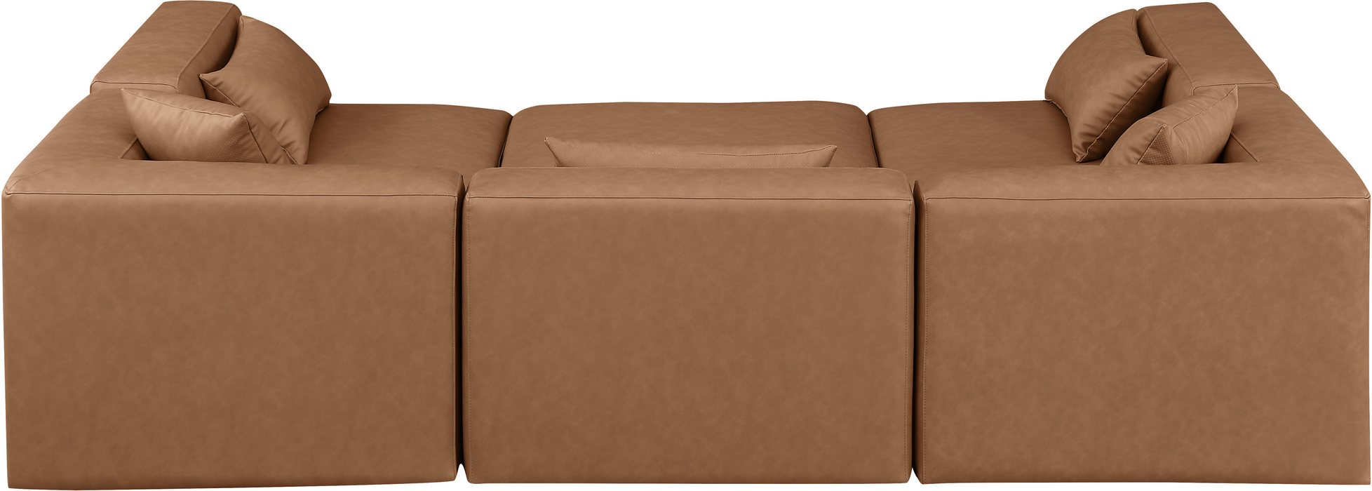 Meridian Furniture - Cube 108" Brown Vegan Leather Upholstered 6pc. Sectional - 668Brown-Sec6C - GreatFurnitureDeal