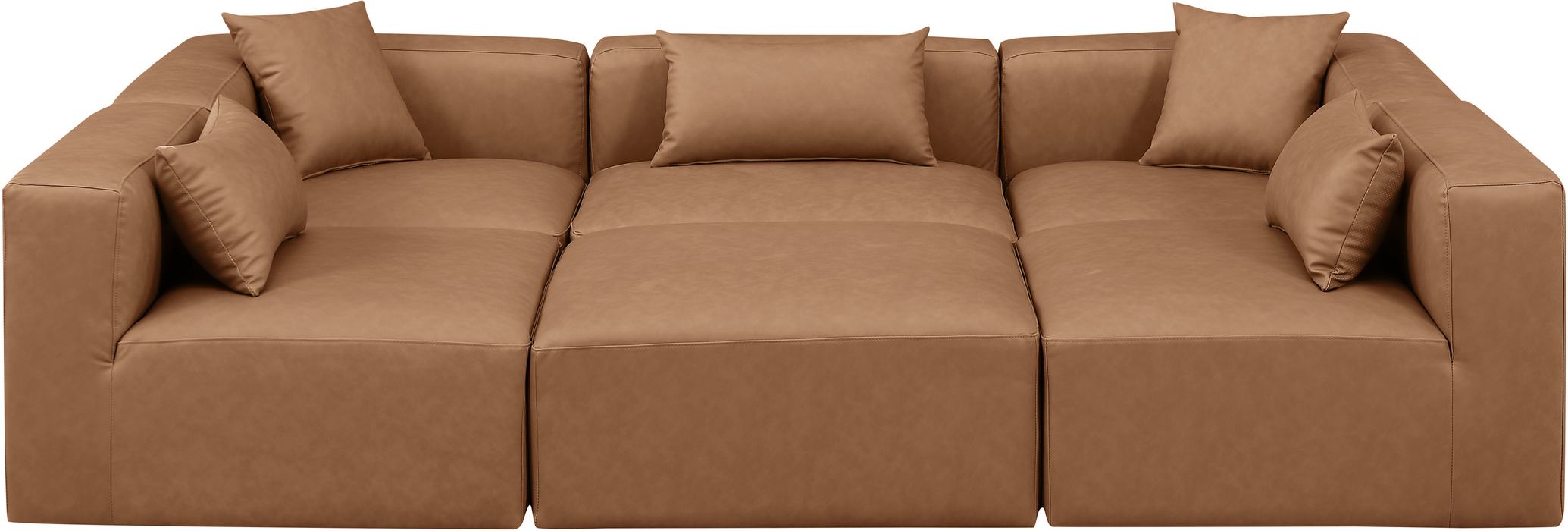 Meridian Furniture - Cube 108" Brown Vegan Leather Upholstered 6pc. Sectional - 668Brown-Sec6C - GreatFurnitureDeal