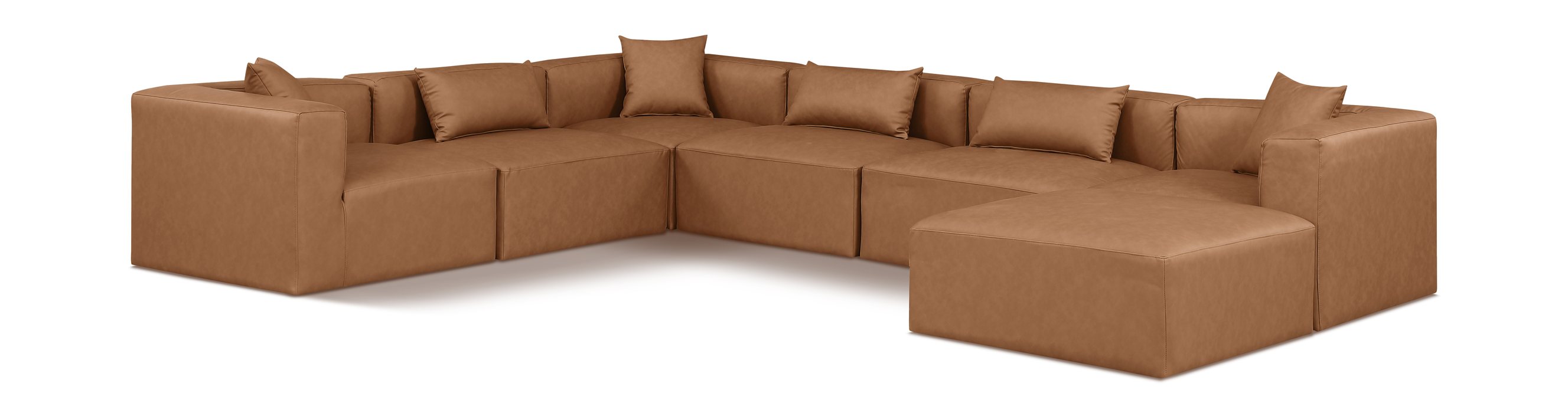 Meridian Furniture - Cube 144" Brown Vegan Leather Upholstered 7pc. Sectional - 668Brown-Sec7A - GreatFurnitureDeal