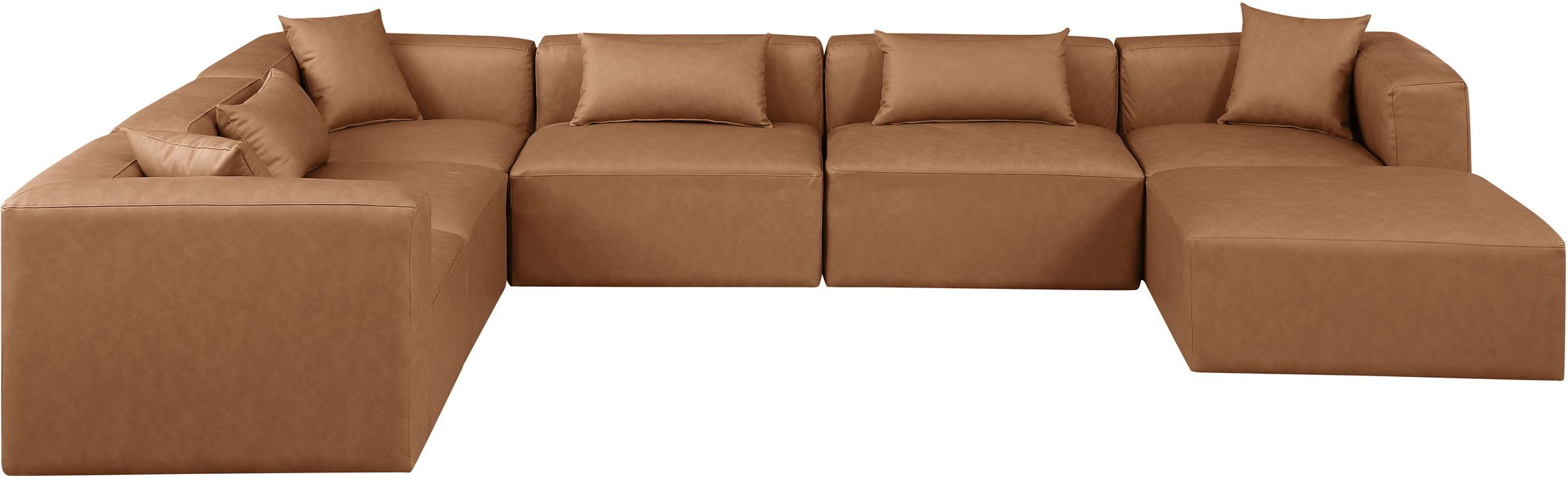 Meridian Furniture - Cube 144" Brown Vegan Leather Upholstered 7pc. Sectional - 668Brown-Sec7A - GreatFurnitureDeal