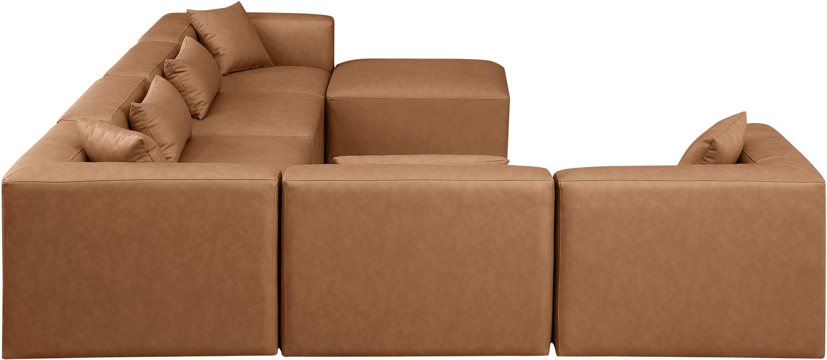 Meridian Furniture - Cube 144" Brown Vegan Leather Upholstered 7pc. Sectional - 668Brown-Sec7A - GreatFurnitureDeal