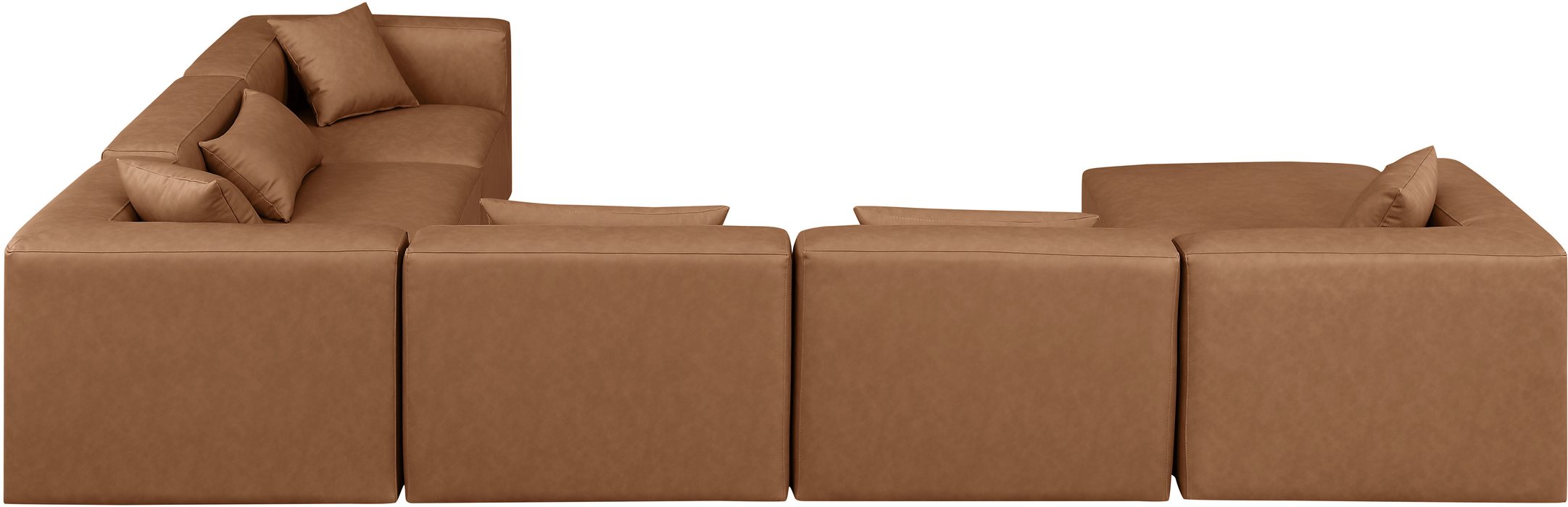Meridian Furniture - Cube 144" Brown Vegan Leather Upholstered 7pc. Sectional - 668Brown-Sec7A - GreatFurnitureDeal