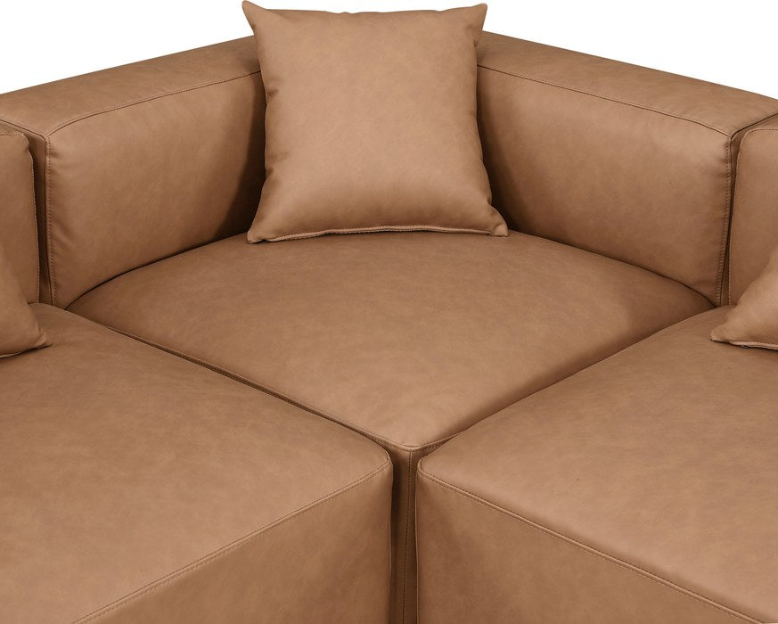 Meridian Furniture - Cube 144" Brown Vegan Leather Upholstered 7pc. Sectional - 668Brown-Sec7A - GreatFurnitureDeal