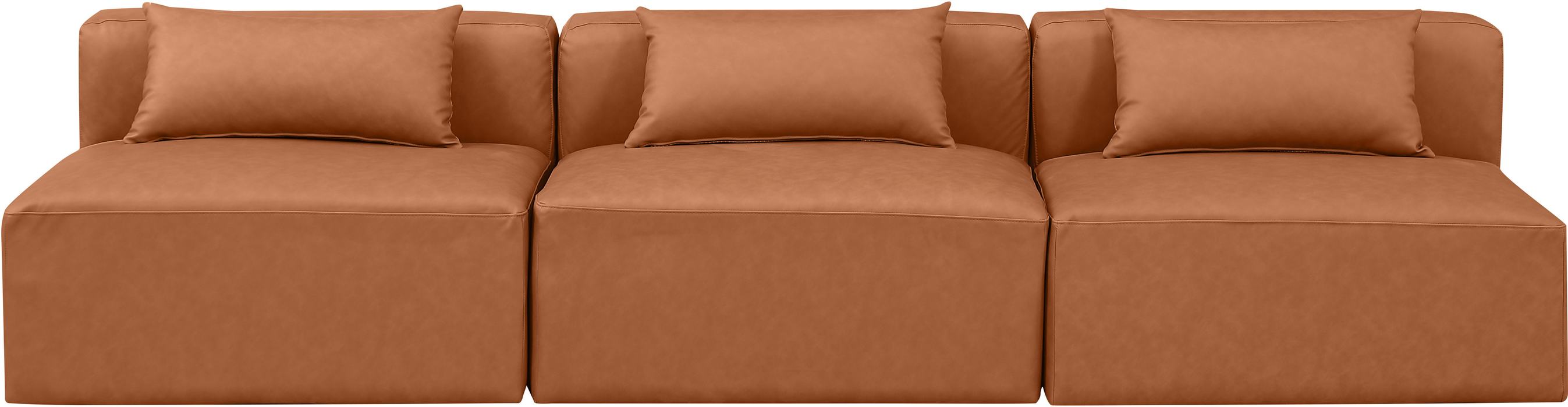 Meridian Furniture - Cube 108" Cognac Vegan Leather Upholstered 3pc. Armless Sofa - 668Cognac-S108A - GreatFurnitureDeal