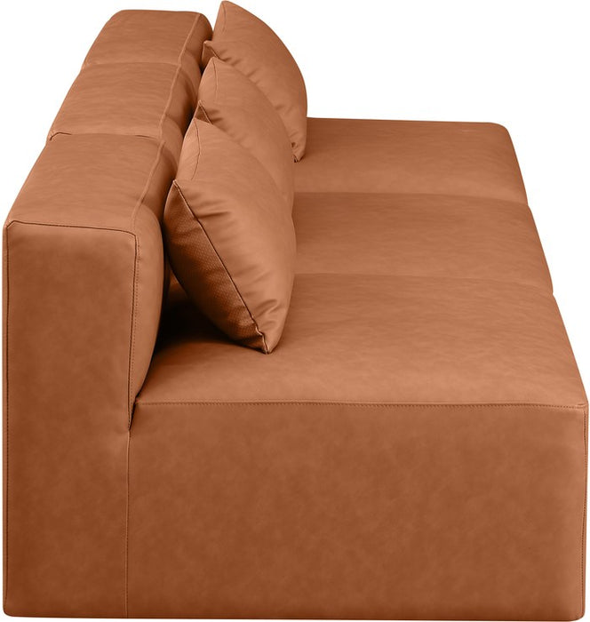 Meridian Furniture - Cube 108" Cognac Vegan Leather Upholstered 3pc. Armless Sofa - 668Cognac-S108A - GreatFurnitureDeal