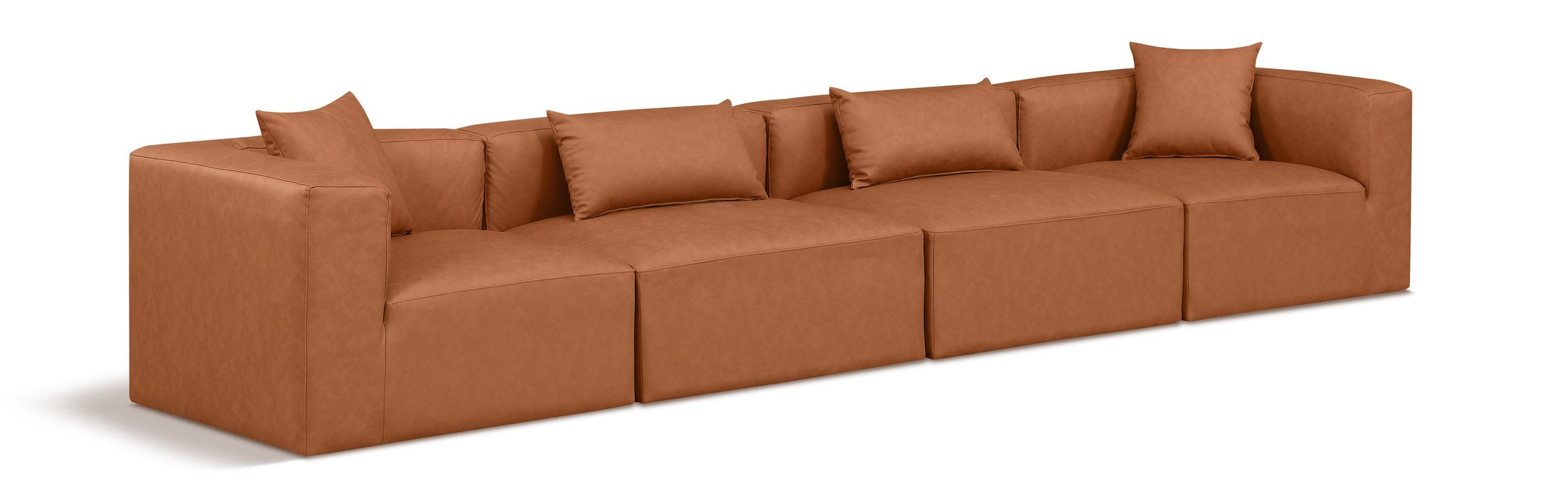 Meridian Furniture - Cube 144" Cognac Vegan Leather Upholstered 4pc. Sofa - 668Cognac-S144B - GreatFurnitureDeal