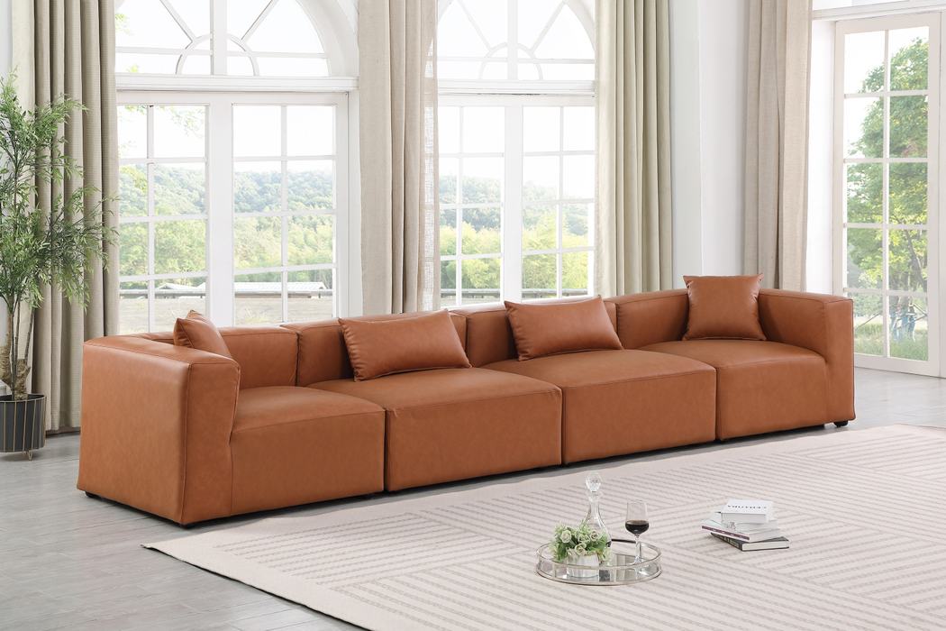 Meridian Furniture - Cube 144" Cognac Vegan Leather Upholstered 4pc. Sofa - 668Cognac-S144B - GreatFurnitureDeal