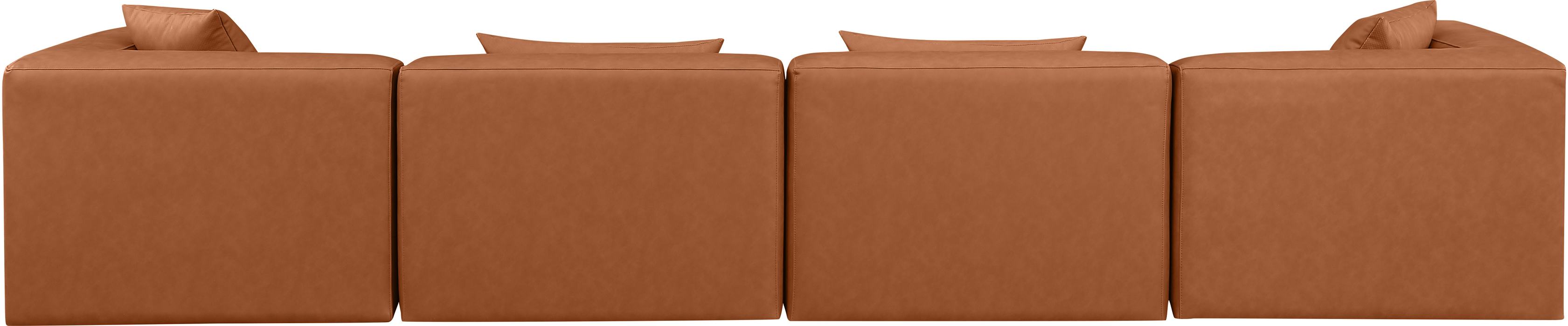 Meridian Furniture - Cube 144" Cognac Vegan Leather Upholstered 4pc. Sofa - 668Cognac-S144B - GreatFurnitureDeal