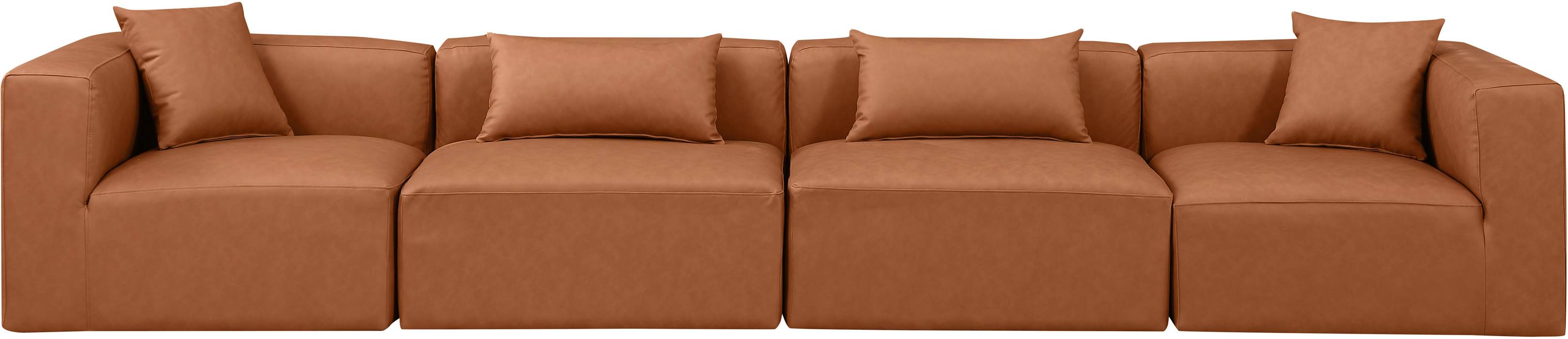 Meridian Furniture - Cube 144" Cognac Vegan Leather Upholstered 4pc. Sofa - 668Cognac-S144B - GreatFurnitureDeal