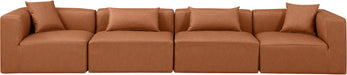 Meridian Furniture - Cube 144" Cognac Vegan Leather Upholstered 4pc. Sofa - 668Cognac-S144B - GreatFurnitureDeal