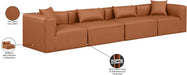 Meridian Furniture - Cube 144" Cognac Vegan Leather Upholstered 4pc. Sofa - 668Cognac-S144B - GreatFurnitureDeal