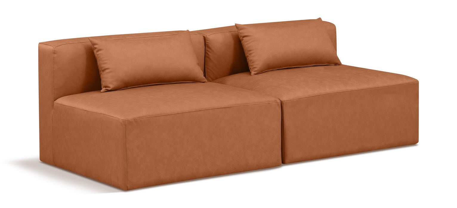 Meridian Furniture - Cube 72" Cognac Vegan Leather Upholstered 2pc. Armless Sofa - 668Cognac-S72A - GreatFurnitureDeal