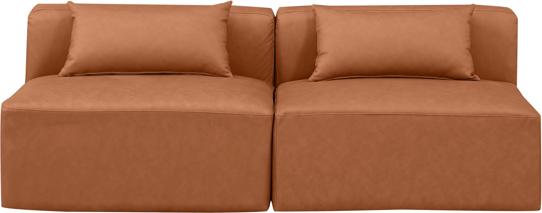 Meridian Furniture - Cube 72" Cognac Vegan Leather Upholstered 2pc. Armless Sofa - 668Cognac-S72A - GreatFurnitureDeal