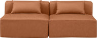 Meridian Furniture - Cube 72" Cognac Vegan Leather Upholstered 2pc. Armless Sofa - 668Cognac-S72A - GreatFurnitureDeal