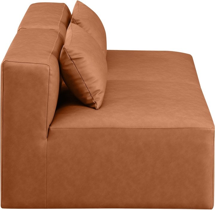 Meridian Furniture - Cube 72" Cognac Vegan Leather Upholstered 2pc. Armless Sofa - 668Cognac-S72A - GreatFurnitureDeal
