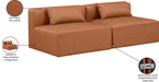 Meridian Furniture - Cube 72" Cognac Vegan Leather Upholstered 2pc. Armless Sofa - 668Cognac-S72A - GreatFurnitureDeal