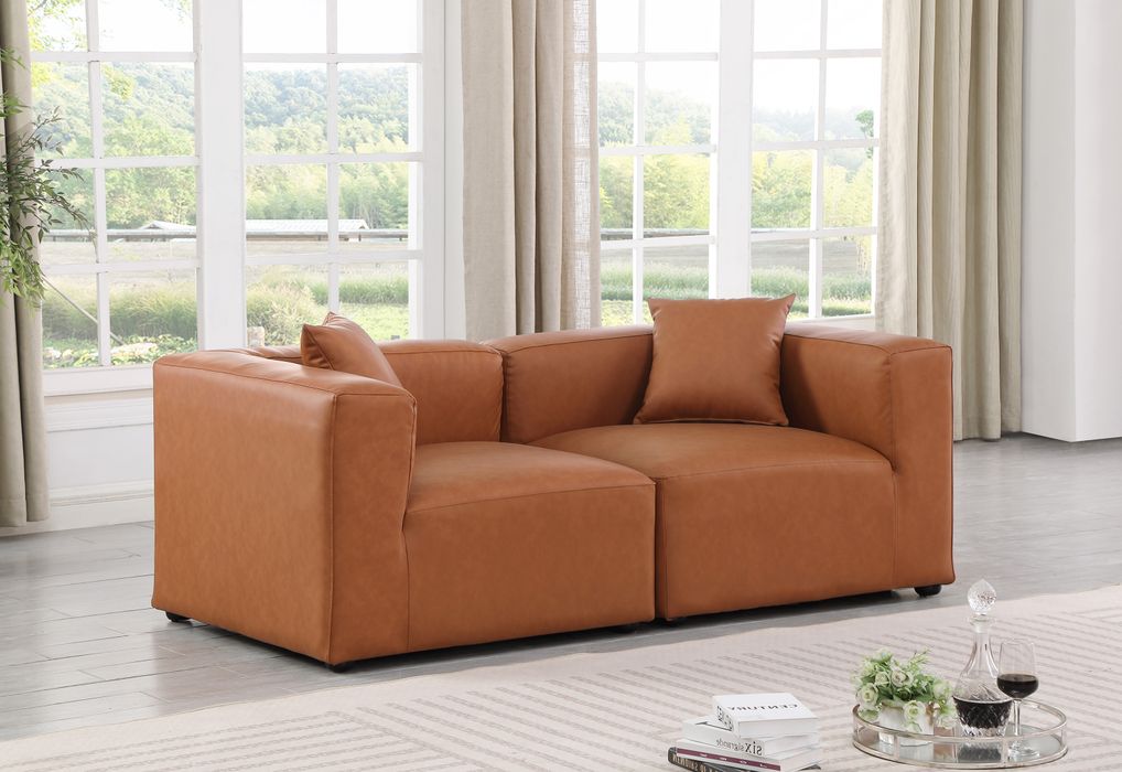 Meridian Furniture - Cube 72" Cognac Vegan Leather Upholstered 2pc. Sofa - 668Cognac-S72B - GreatFurnitureDeal