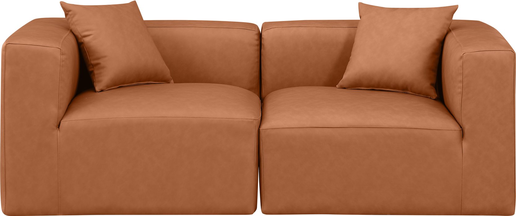 Meridian Furniture - Cube 72" Cognac Vegan Leather Upholstered 2pc. Sofa - 668Cognac-S72B - GreatFurnitureDeal